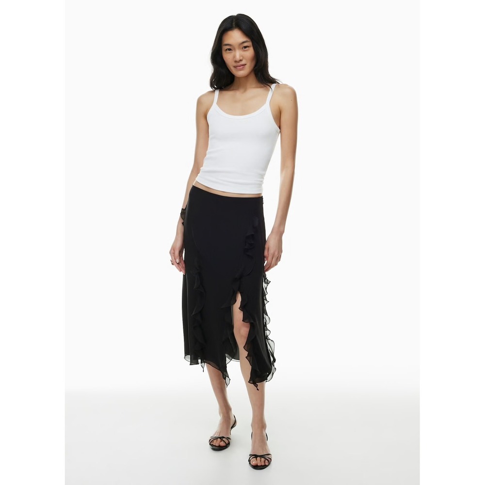 Aritzia Wilfred Raval Skirt Black Ruffle Asymmetrical Midi Size 00